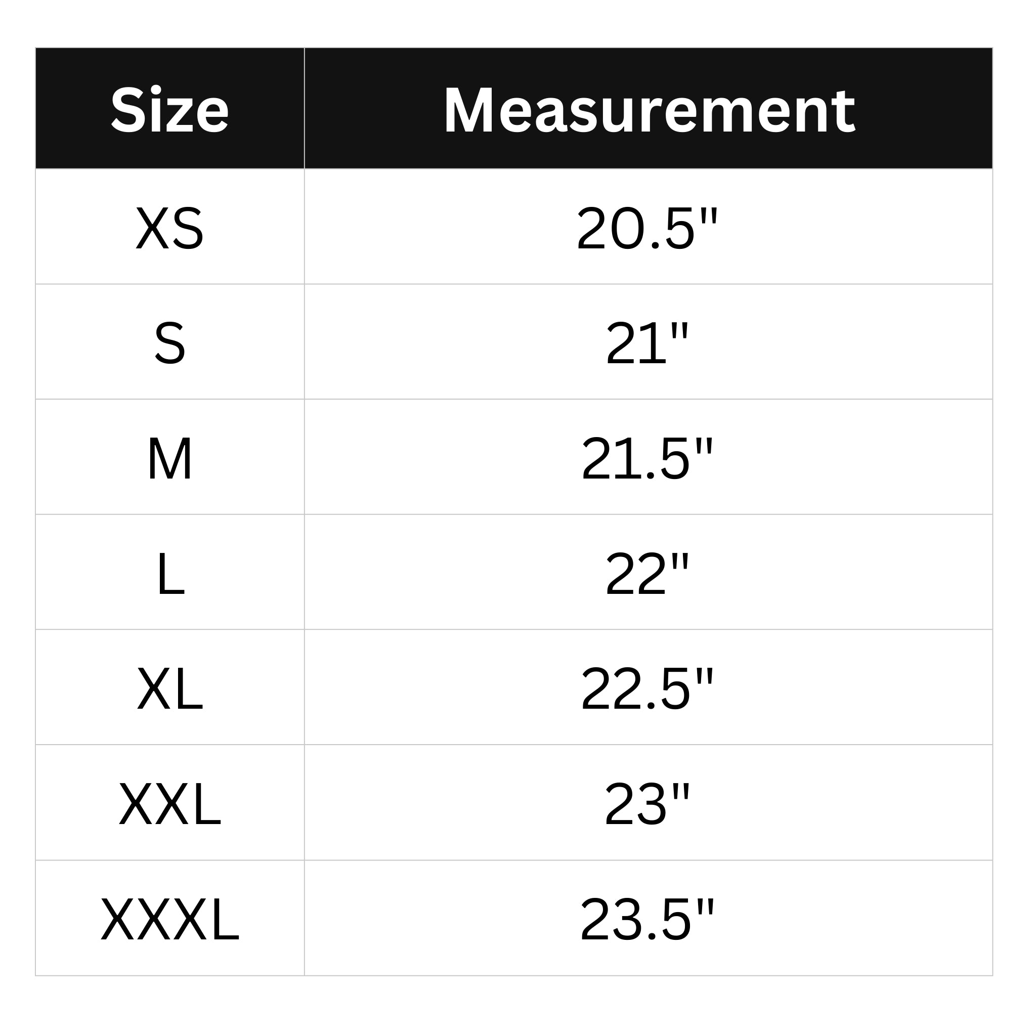 S1 Lifer Size Chart