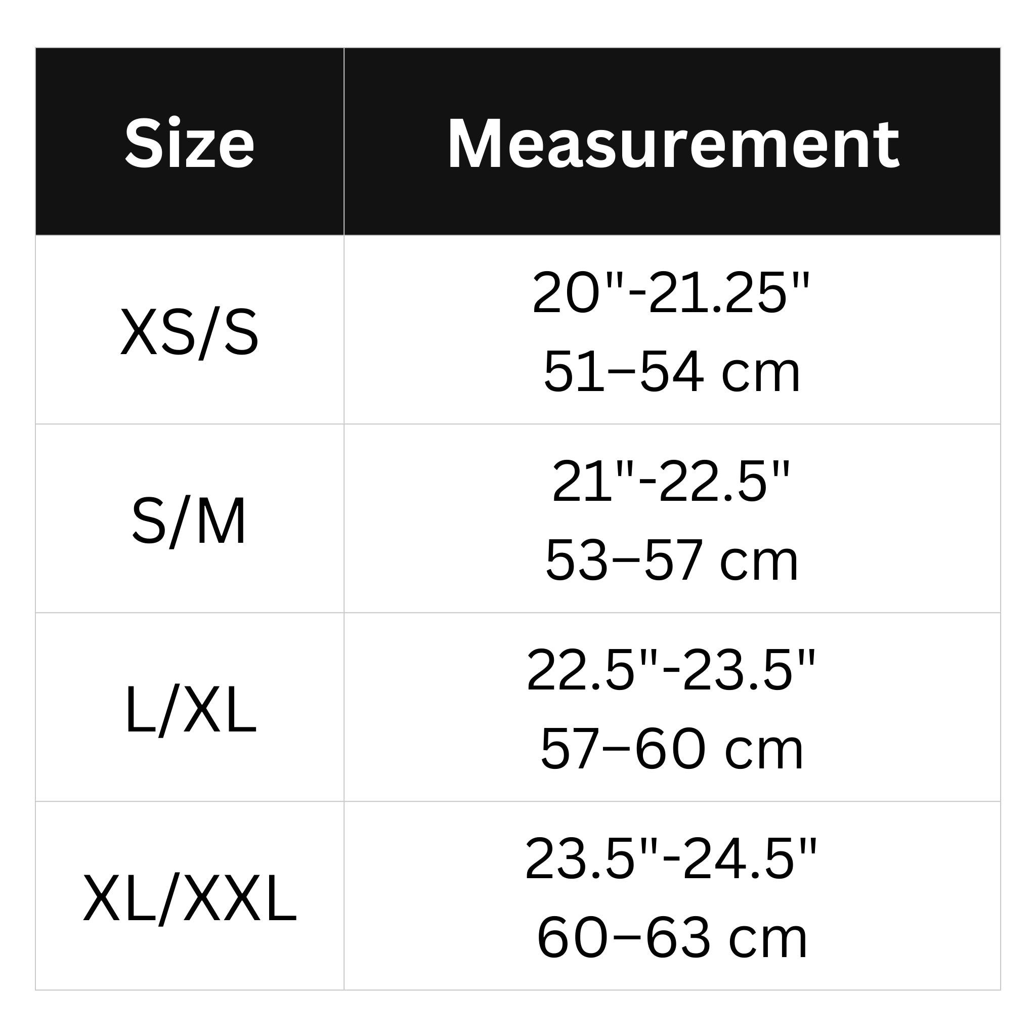 THE Certified Sweatsaver Size Chart