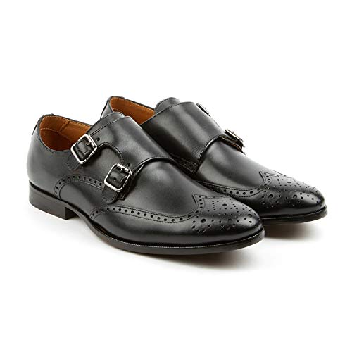 Pair of Kings Men's The Straight Black Leather Double Monk Strap Handm ...
