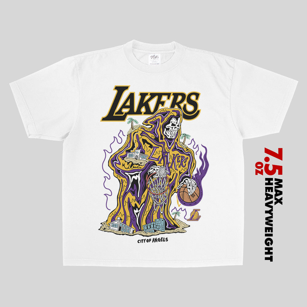 LA x Warren Lotas Inspired Lakers Reaper Oversized Shaka Wear T Shirt Heavy