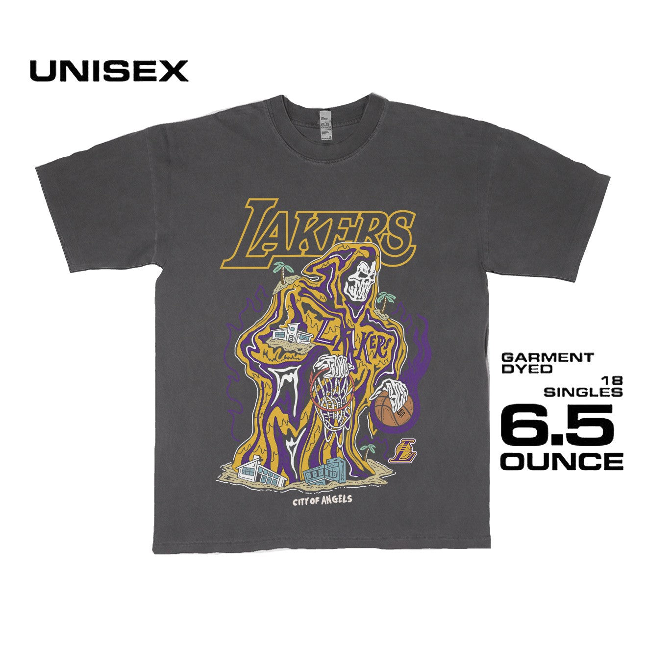 LA x Warren Lotas Inspired Lakers Reaper Oversized Shaka Wear T Shirt Heavy