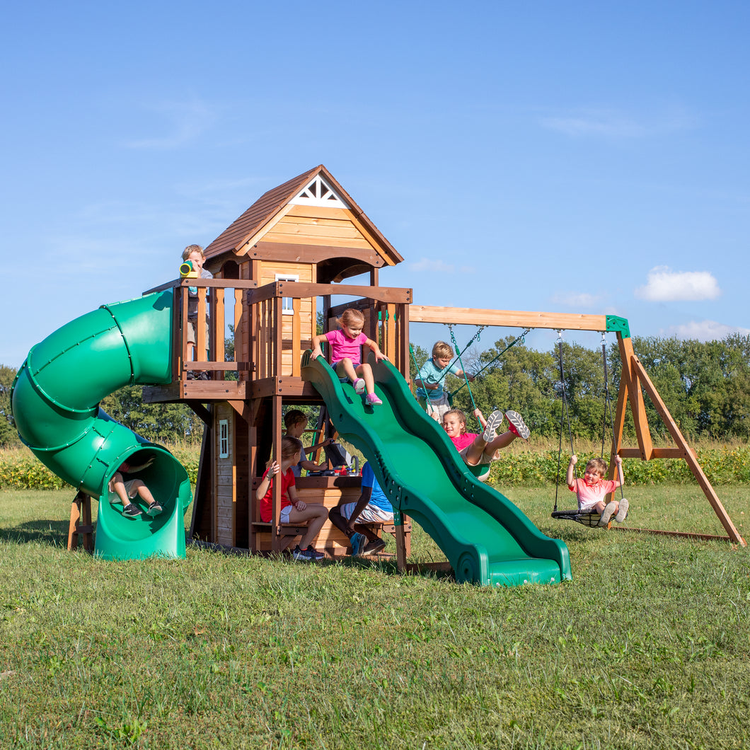 swing set with fort and slide