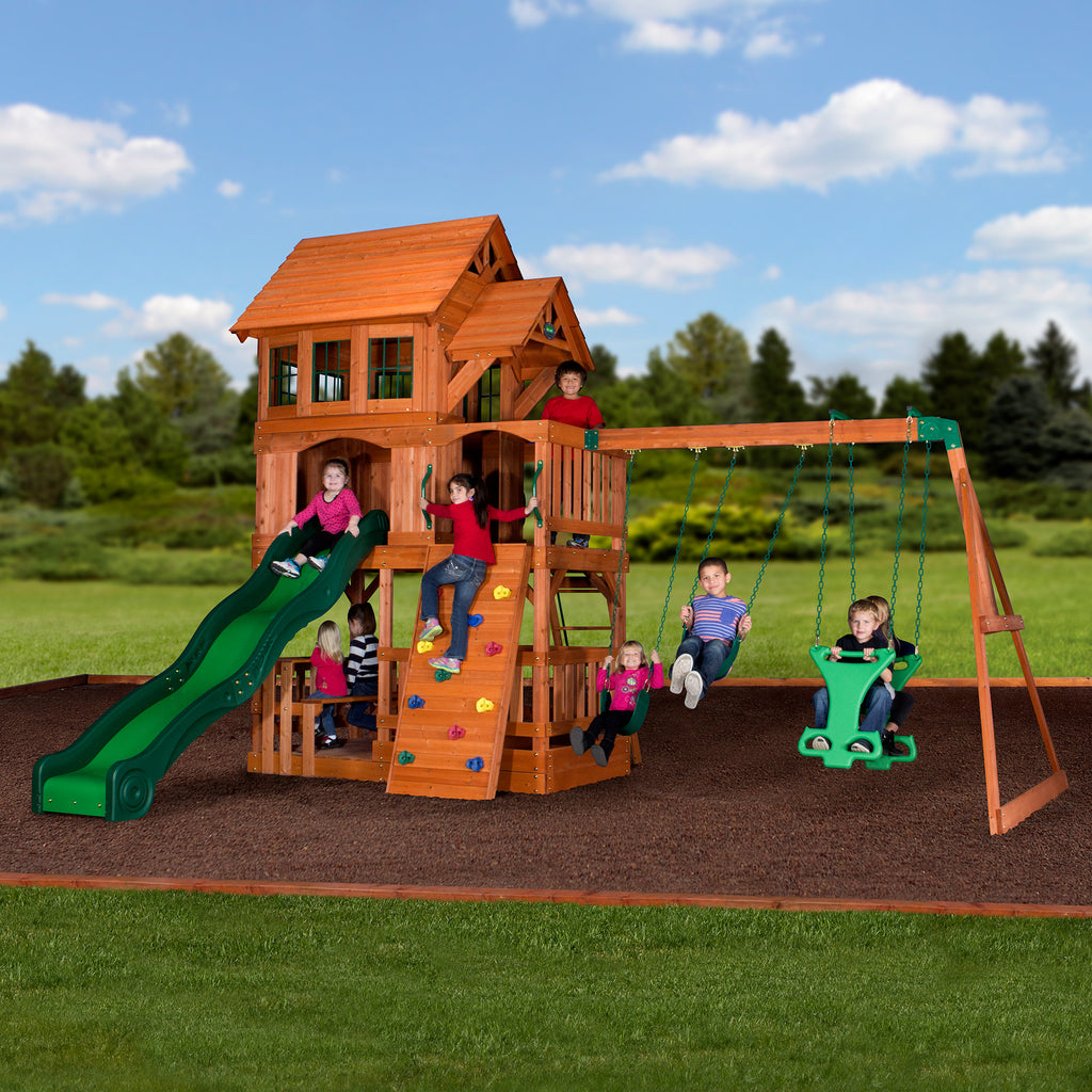 backyard discovery skyfort ii brown all cedar swing set play set