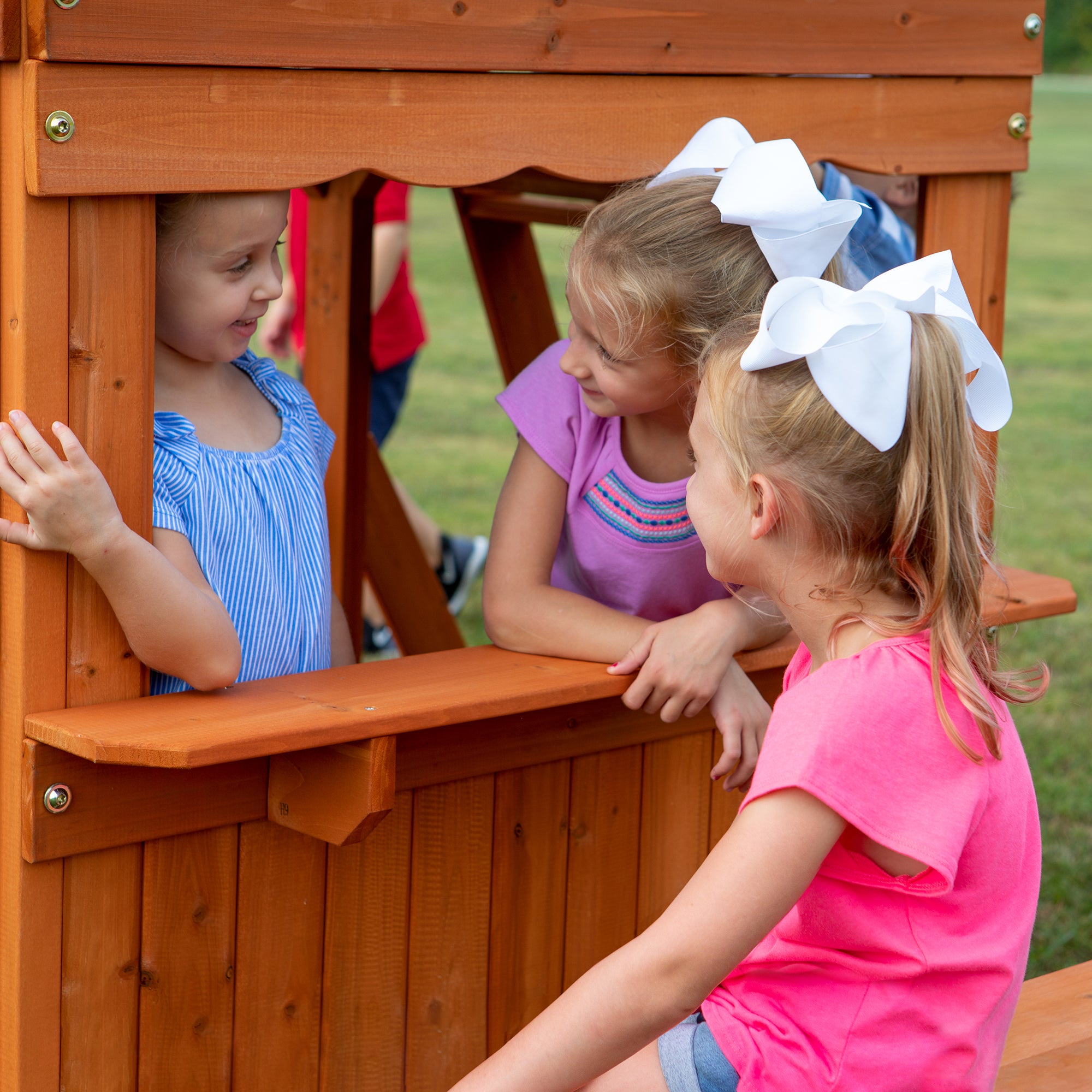 Mountain View Lodge Swing Set with Wooden Roof- Multicolor Accessories &  Green Slide 