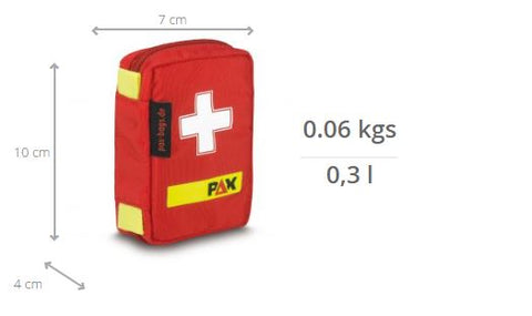 Imagem das medidas do kit de primeiros socorros PAX tamanho XS