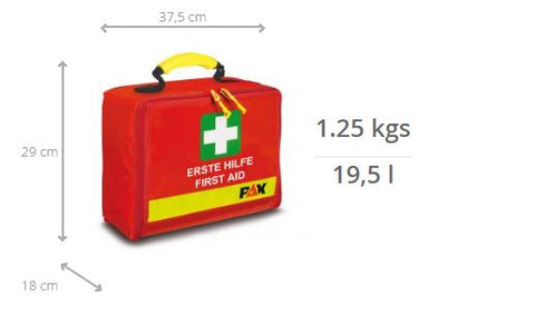 Imagen de las medidas del botiquín de primeros auxilios grande, talla XL de PAX