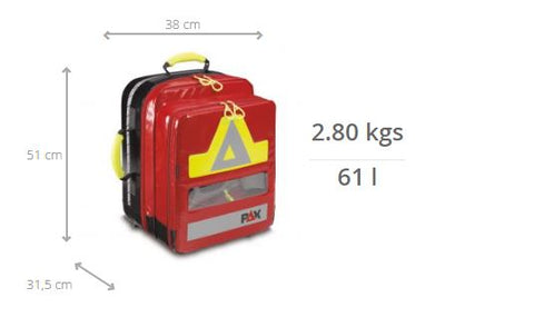 Imagem das medidas da mochila de emergência paramédica Feldberg AED