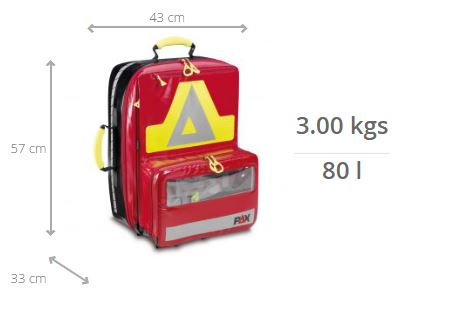 Imagen de las medidas de la mochila de emergencia Wasserkuppe L DEA de PAX