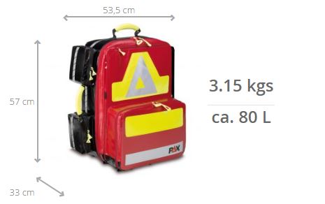 Imagen de las medidas de la mochila de emergencia Wasserkuppe L-ST-FT