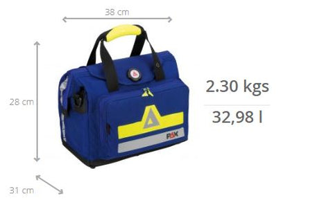Imagen de las medidas del maletín médico compacto de PAX