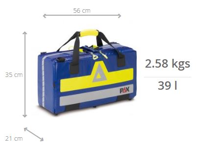 Imagen de las medidas de la mochila portabotellas de oxígeno talla M de PAX