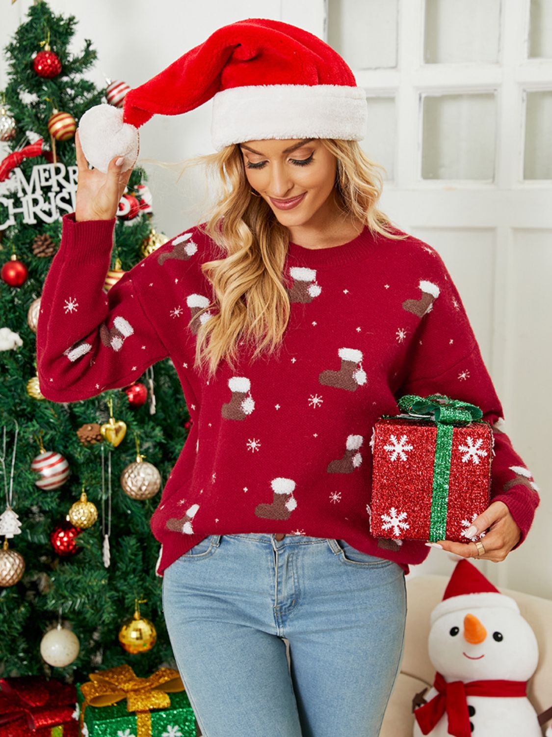 Christmas Stocking Dropped Shoulder Sweater