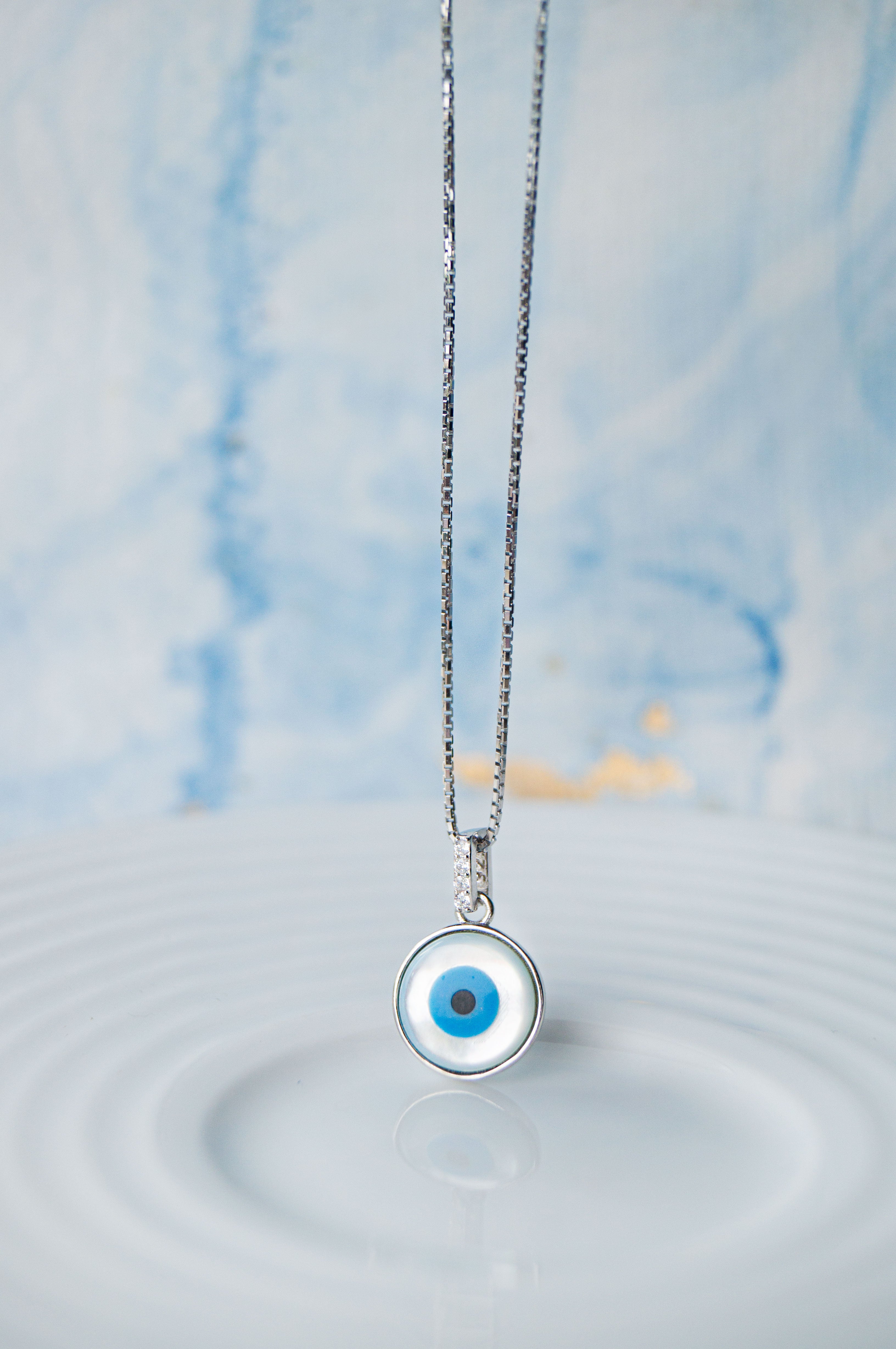 Evergreen Evil Eye Rose Gold Plated Sterling Silver Pendant Set-With Chain / Rose