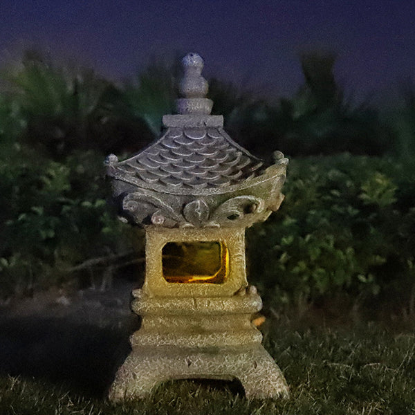 Garden Statue with Solar Lights Japanese Pagoda Lantern Zen Style – Aloak