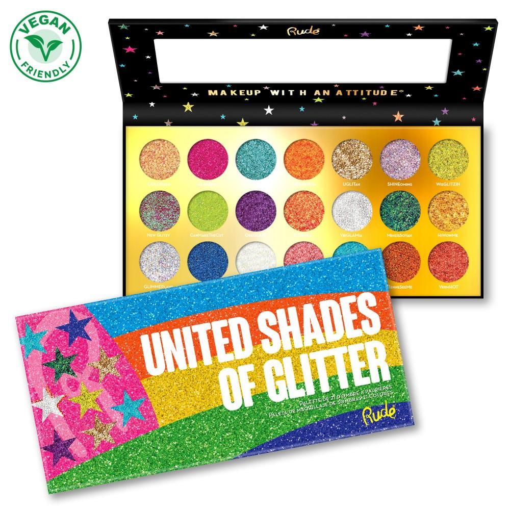 Rude cosmetics United Shades of Glitter 21 Pressed Glitter Palette,  colourful makeup – 