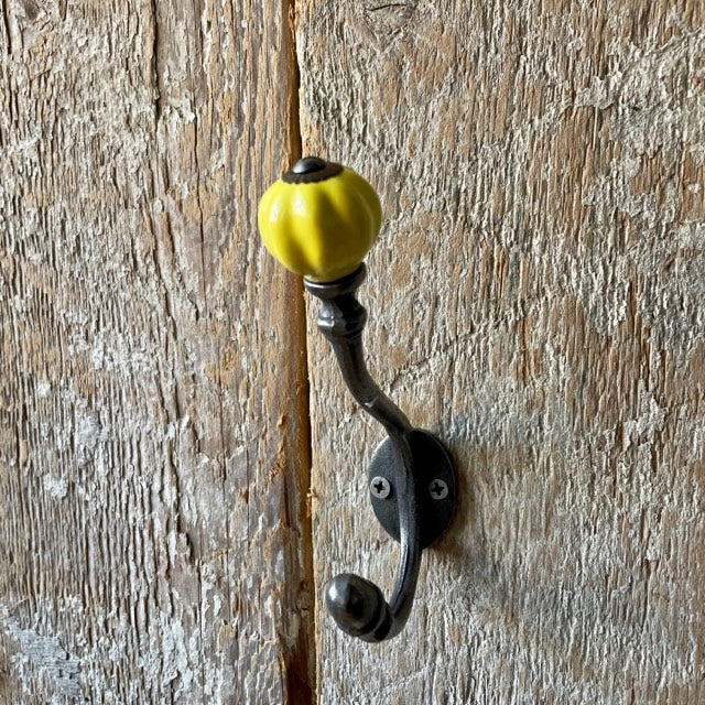 Vintage Brass Coat Hat Hook Double Porcelain Ball Tip | Renovator