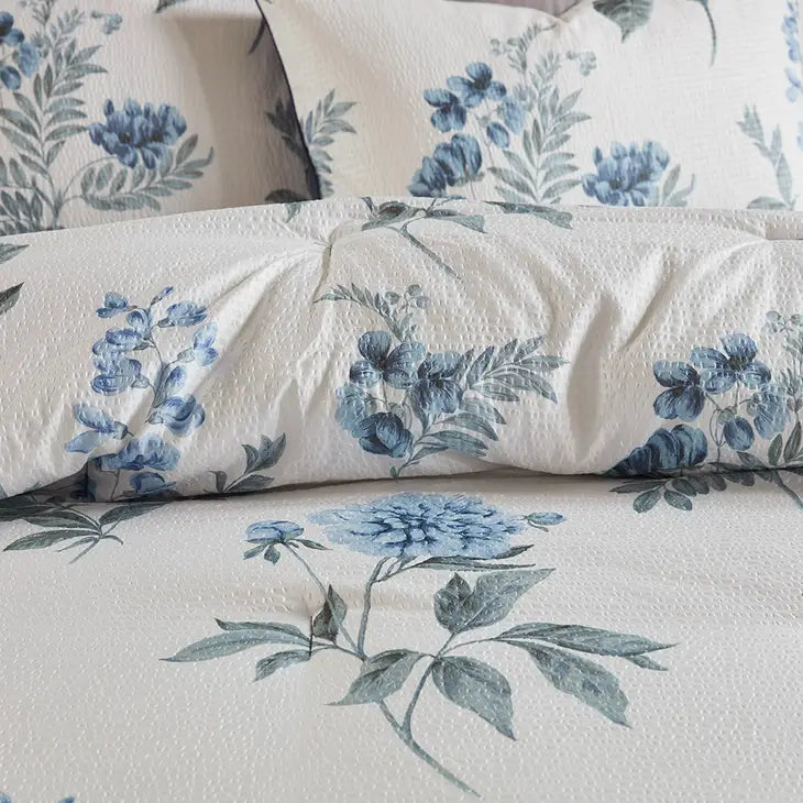 Blue Watercolor Flora-Inspired Comforter Set
