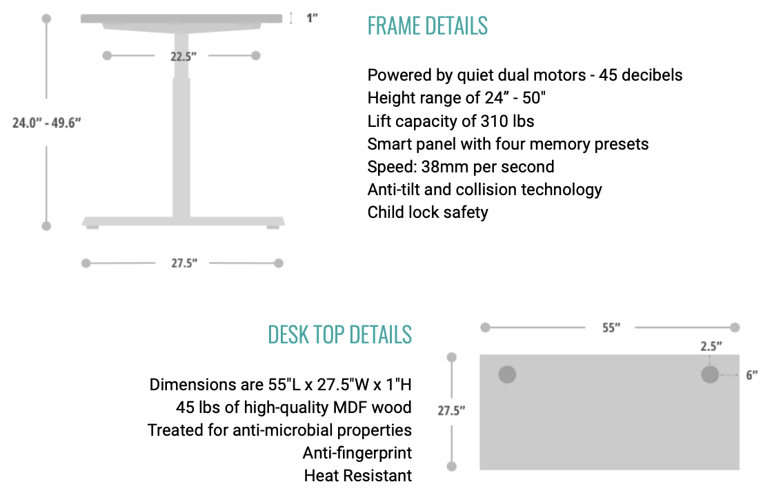 product details rise standing desk