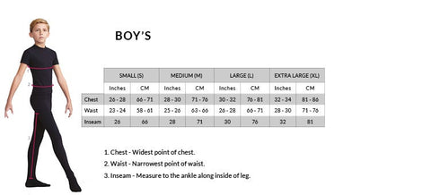 Capezio Boys Apparel Size Chart