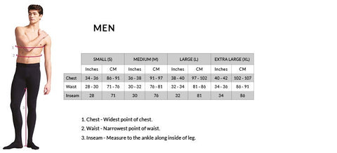 Capezio Mens Apparel Size Chart