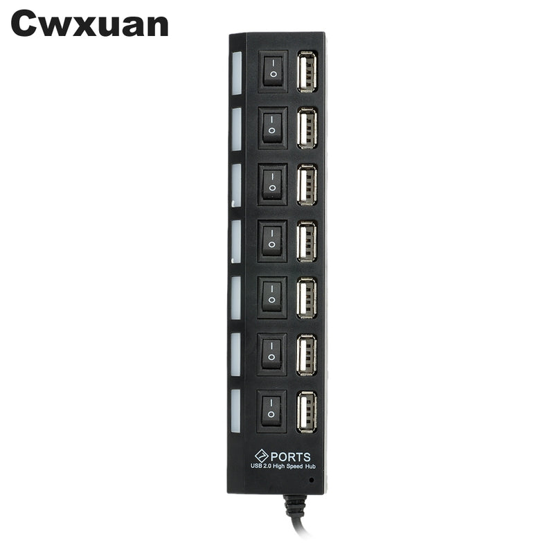 Cwxuan 7-Port USB 2.0 Hub with Individual Switch / Power Cable - For Sale.bid