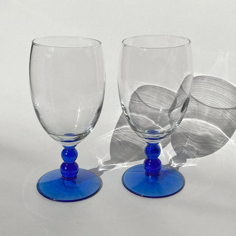 Set of 4 Libbey Sirrus Blue 12 Ounce Wine Goblets Concentric Rings