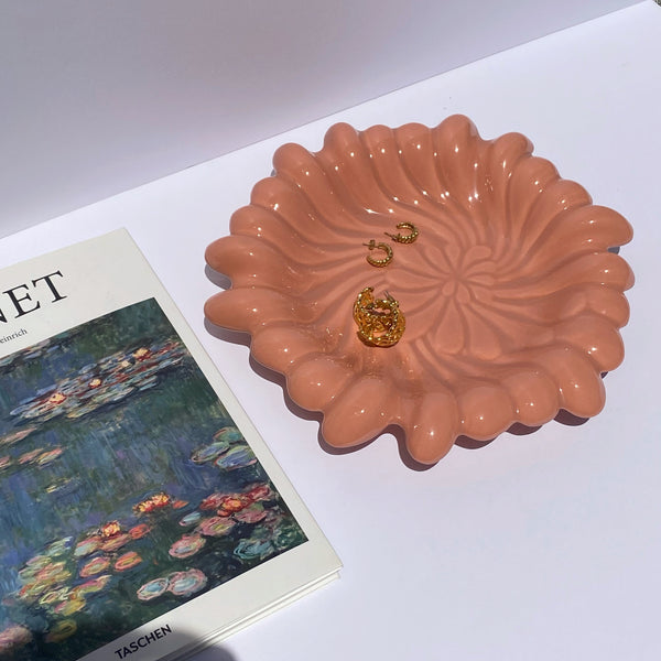 vintage jaru salmon pink ceramic swirl plate catch-all