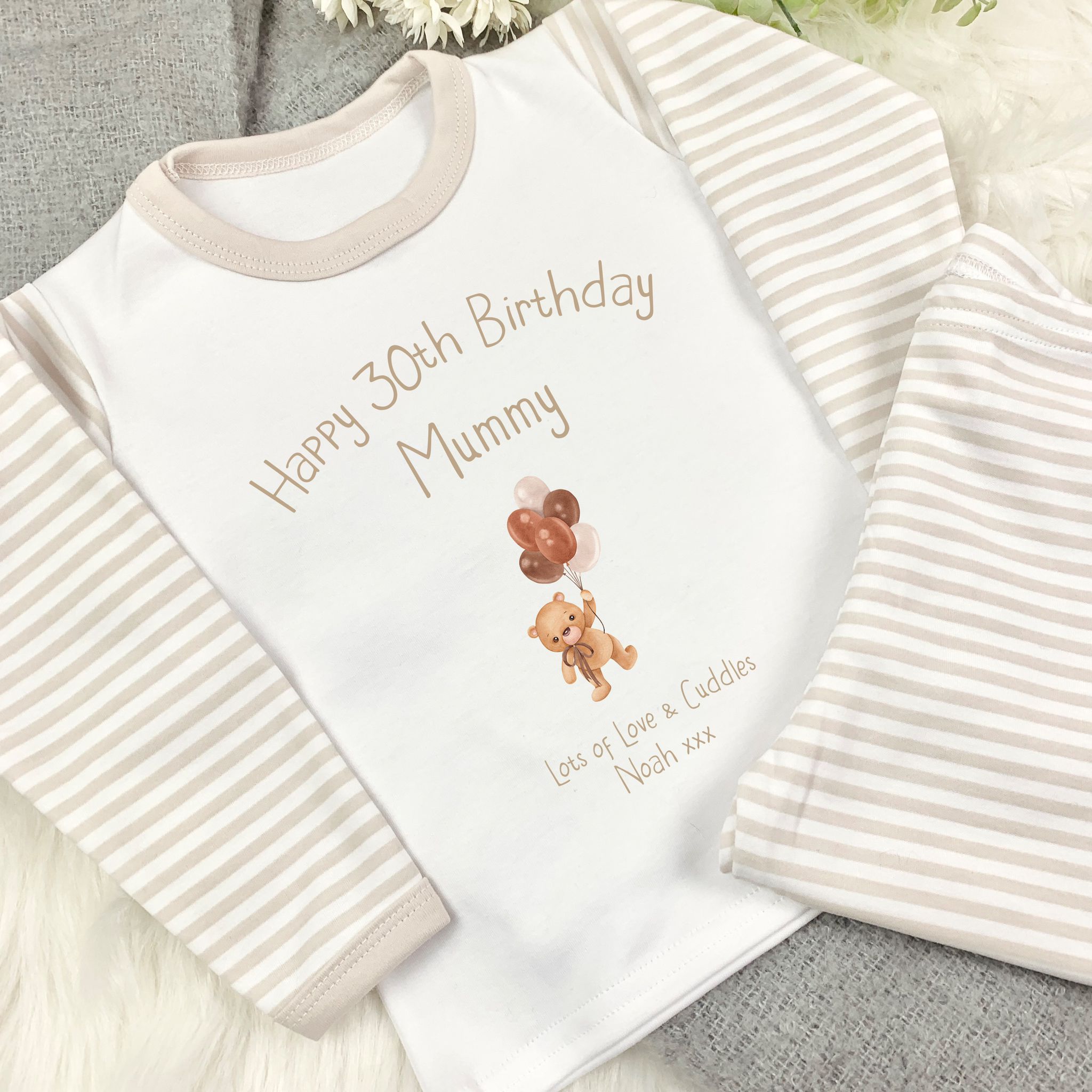Personalised Birthday Pyjamas with Watercolour Number and Name –