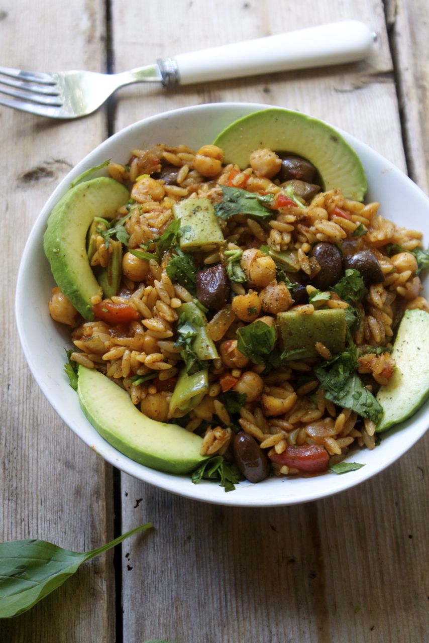 Chickpea, Olive & Orzo Paella with Scarlett Runner Beans 