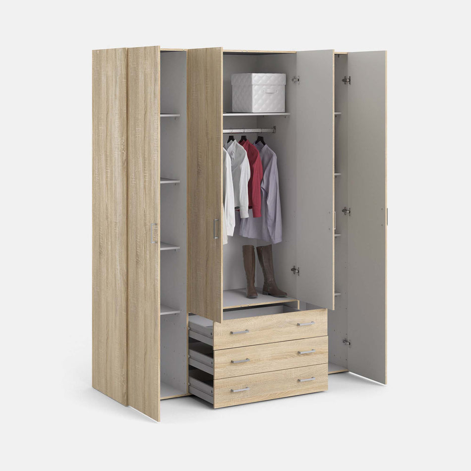 Picture 5 of the Space Wardrobe 4 Doors 3 Drawers Oak