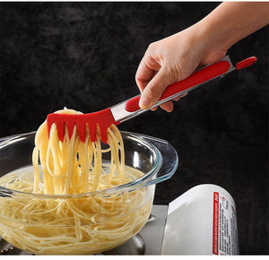 Pratica pinza per spaghetti, in solido acciaio con manico rivestito in silicone - La mia bella cucina
