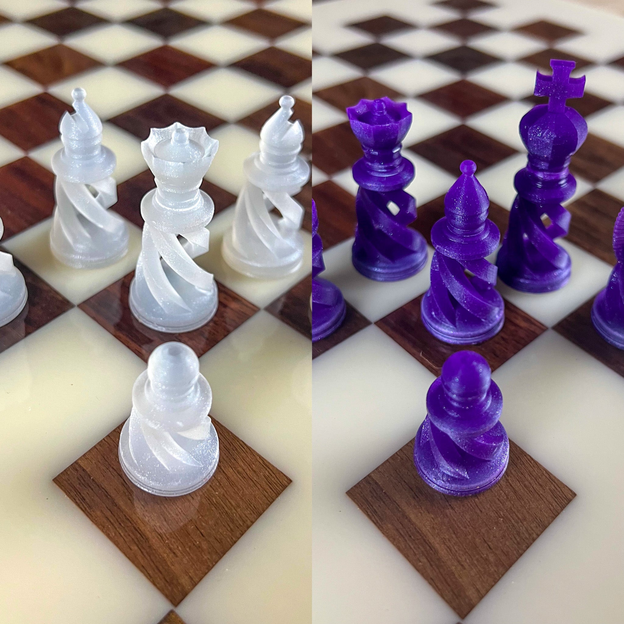 High Gloss Spanish Veneered Chess Board (Purple Ash Burl + Erable)