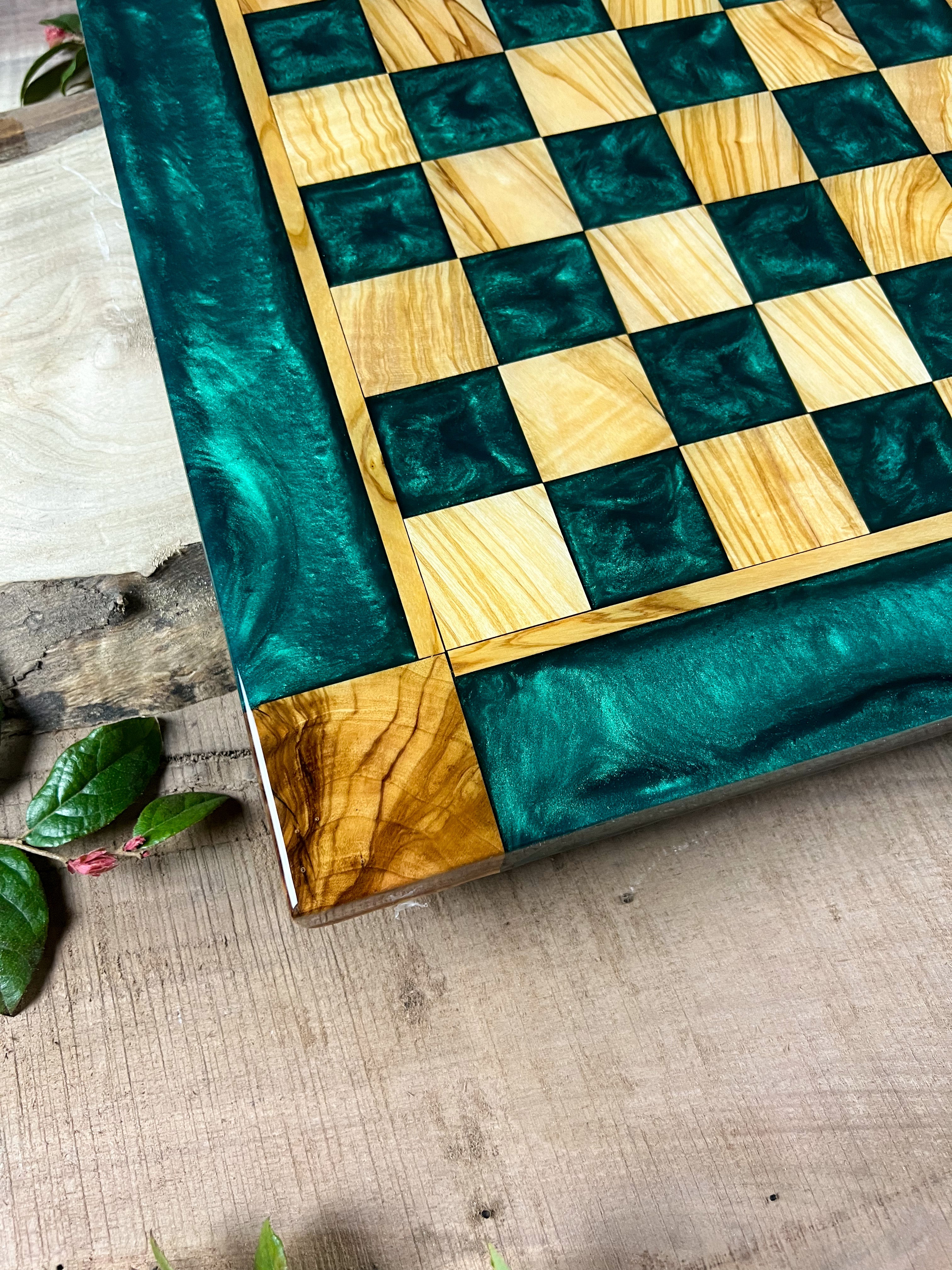 Olive Wood Epoxy Double-side Resin Chess Board Game Set 