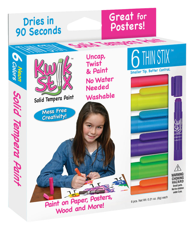 Kwik Stix 6 Thin Neon Colors by The Pencil Grip