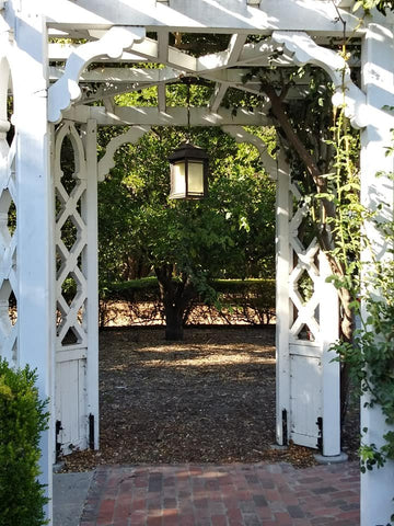 garden entrance with lantern