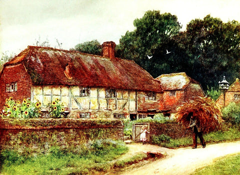 vintage cottage picture with man
