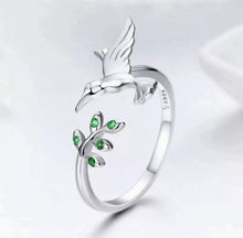 Hummingbird Leaf Sterling Silver Stone Ring