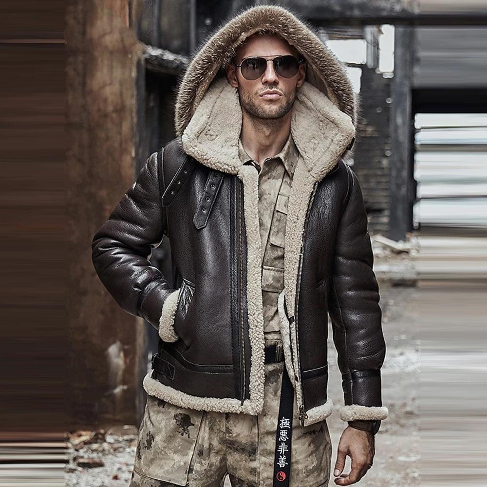 Men’s Aviator Brown Sheepskin Shearling Leather Jacket
