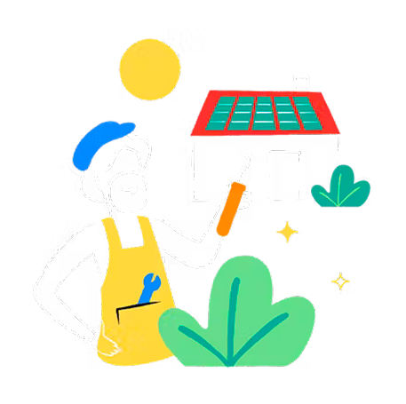 Illustration d'un personnage devant une maison avec panneaux solaires et un tournevis dans la main