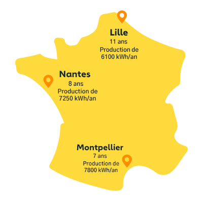 La carte de la France de l'autoconsommation : les exemples de Lille, Nantes et Montpellier