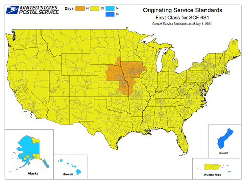 USPS Delivery Time Map