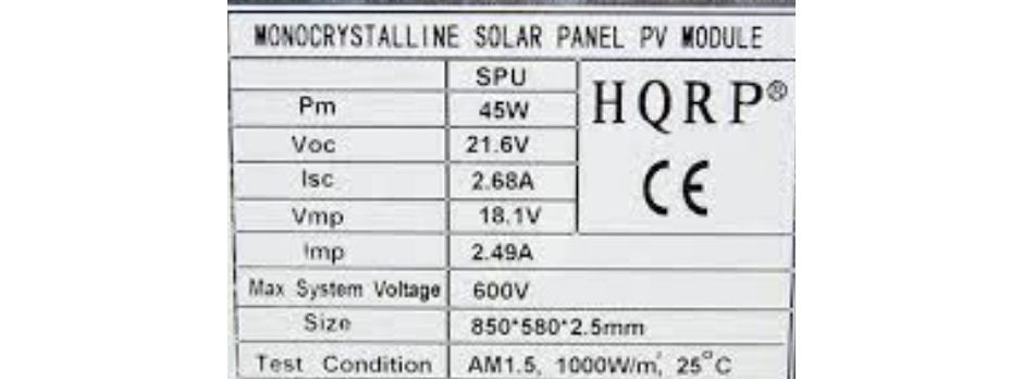 esempio datasheet pannello solare camper