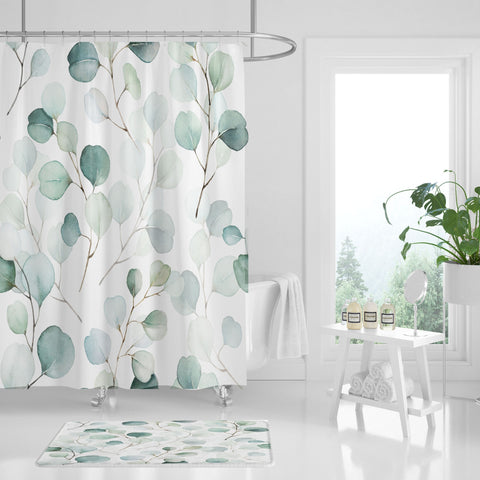 HVEST Eucalyptus Leaf Shower Curtain Decor, Green Leaf and