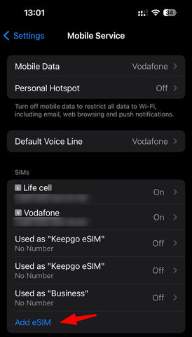 add eSIM to iPhone 15 settings