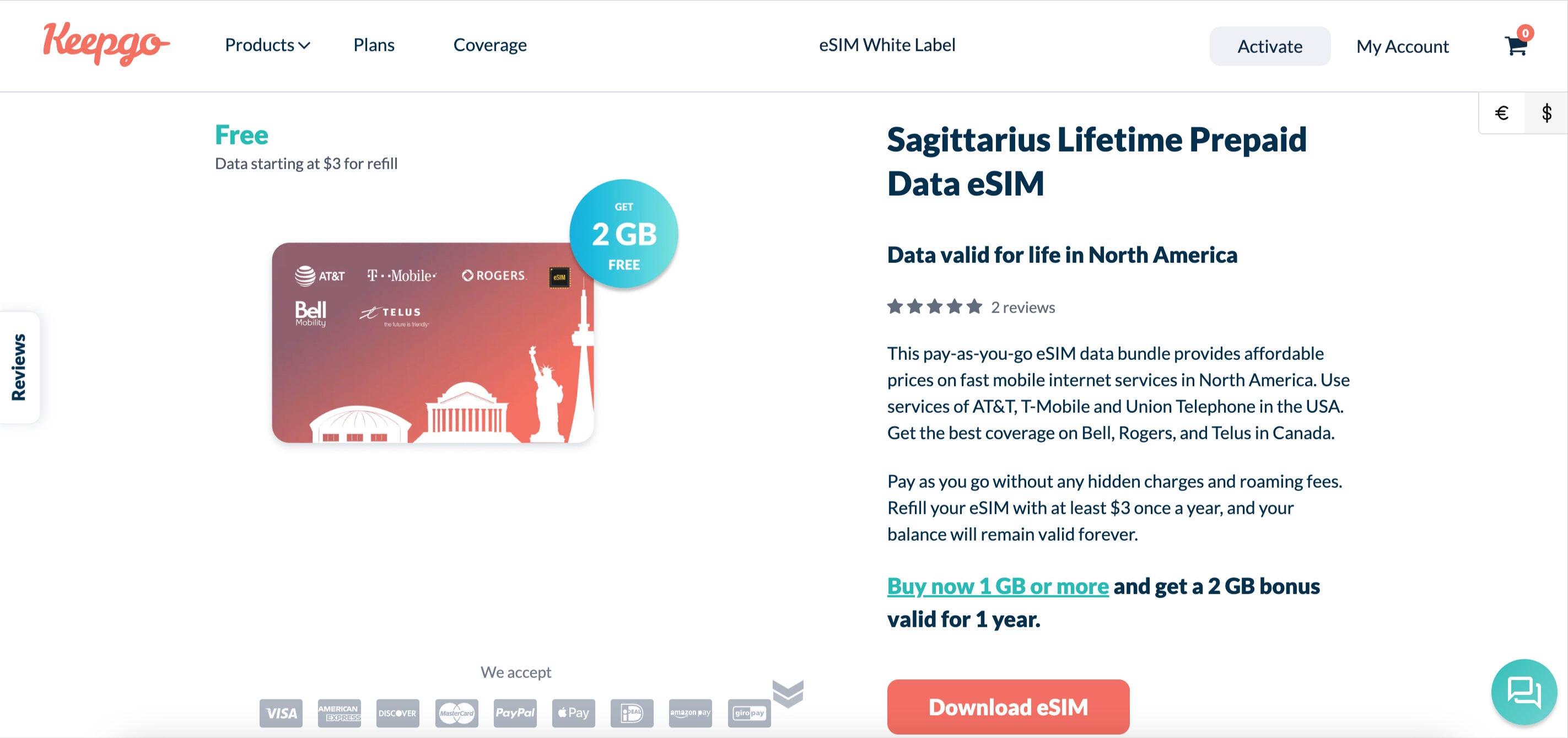 Sagittarius Lifetime Prepaid Data eSIM