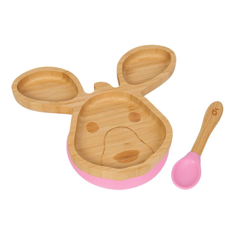 HI BABY MONMENT Baby Bamboo Suction Plate, Bowl And Spoon Set - Wooden Feeding  Set For Toddler 1-3 Year Old - Silicone Suction Sticks To Most Hi