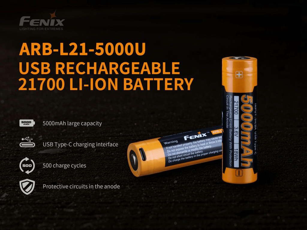 Fenix 21700 5000mAh Capacity Rechargeable Lithium Ion Battery, Rechargeable Battery in India, BIS Compatible Batteries, USB C-Type 21700 Protective Battery