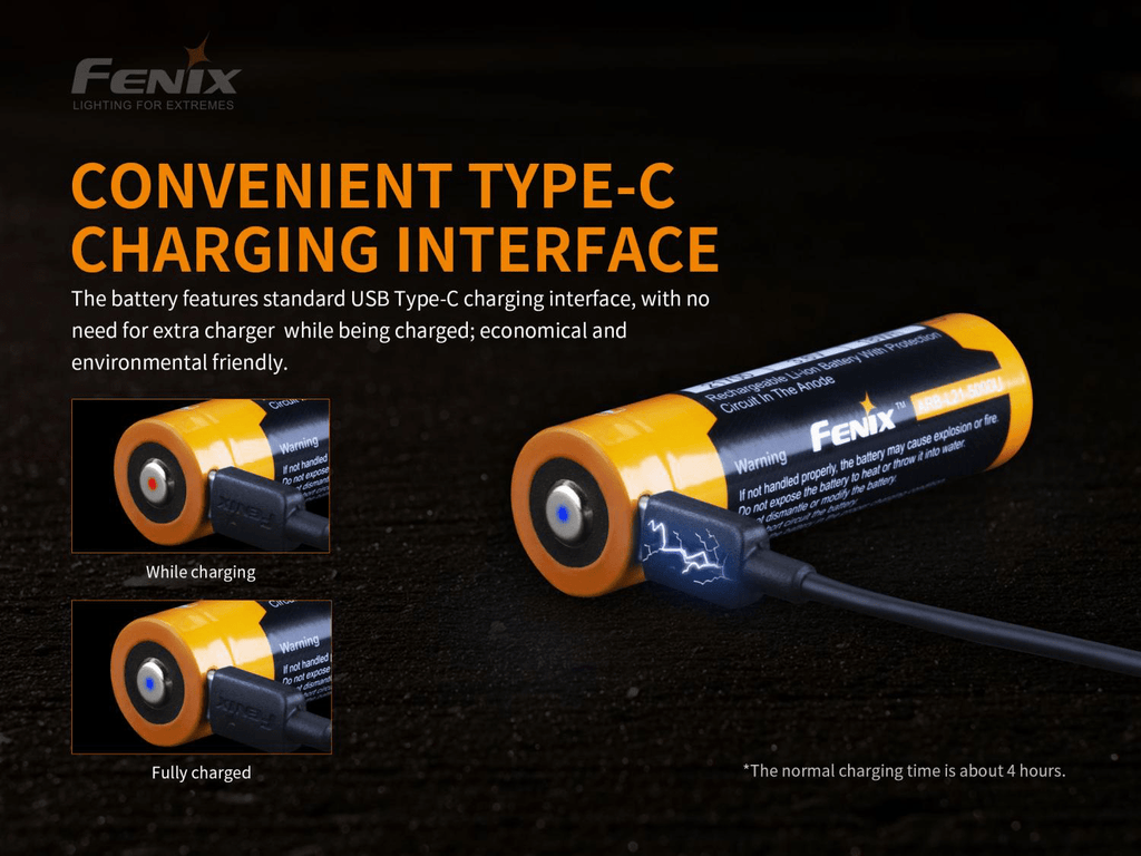 Fenix 21700 5000mAh Capacity Rechargeable Lithium Ion Battery, Rechargeable Battery in India, BIS Compatible Batteries, USB C-Type 21700 Protective Battery