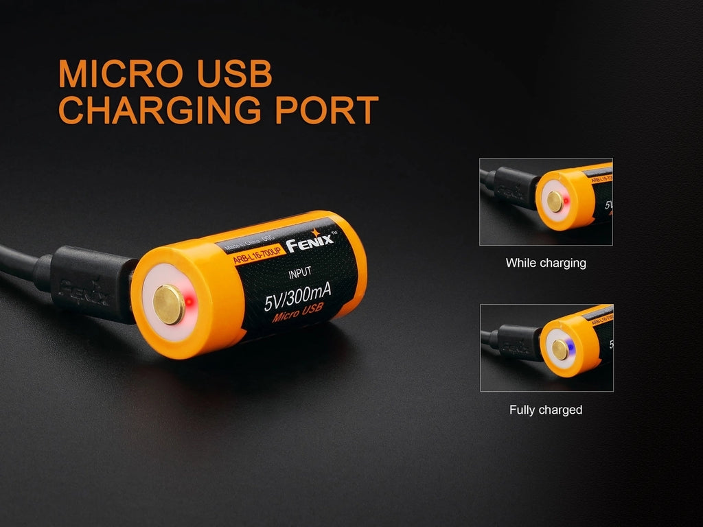 Fenix 16340 700mAh Micro USB Rechargeable Battery, ARB L16 700UP Micro USB Rechargeable Battery, Lithium ion battery