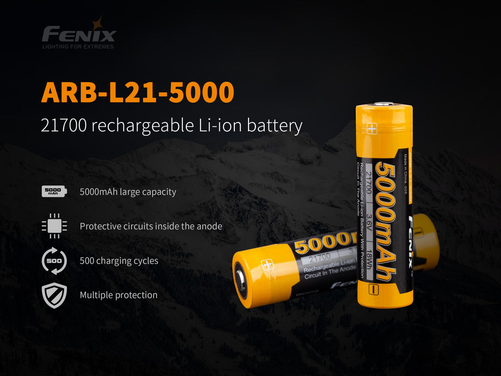 FENIX ARB-L21-5000 RECHARGEABLE BATTERY, Fenix 21700 5000mAh Lithium Ion Rechargeable battery in India, BIS Approved Lithium Ion Li-ion Batteries in India, Fenix 21700 Battery